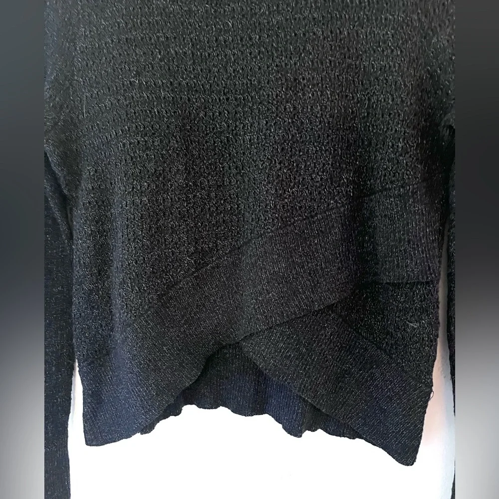 Free People Sweater Mock Neck Cross Front Linen/Cotton Knit Small Slate Blue